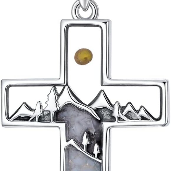 Mountain Necklace 925 Sterling Silver Mustard Seed Pendant Necklace Faith Jewelr - Picture 1 of 7